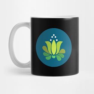 shining lotus floral in lime green on blue Mug